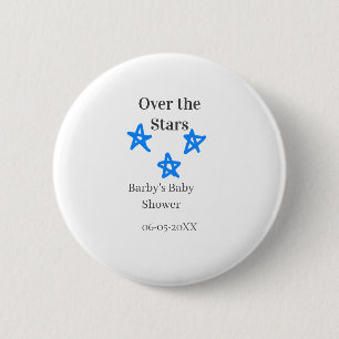 Über den Sternen blau-graue Babyparty-Name-Datum-E Button