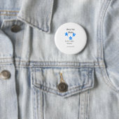 Über den Sternen blau-graue Babyparty-Name-Datum-E Button (Beispiel)