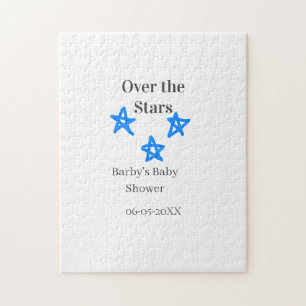 Über den Sternen blau-graue Babyparty-Name-Datum-E Puzzle