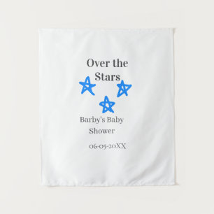 Über den Sternen blau-graue Babyparty-Name-Datum E Wandteppich