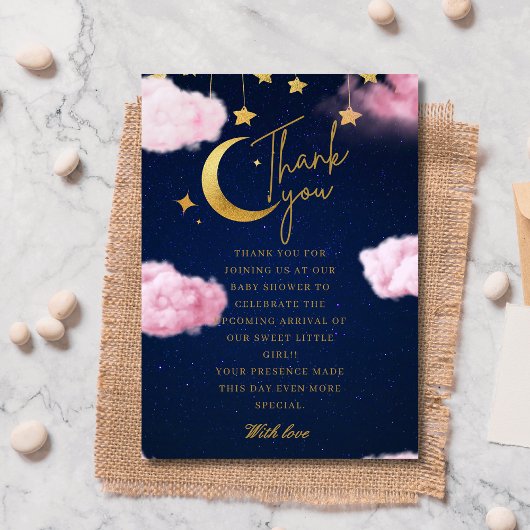 Über den Sternen rosa Babydusche Dankeskarte