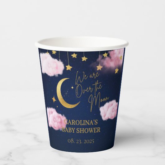 Über den Sternen rosa Babydusche Pappbecher (Vorderseite)