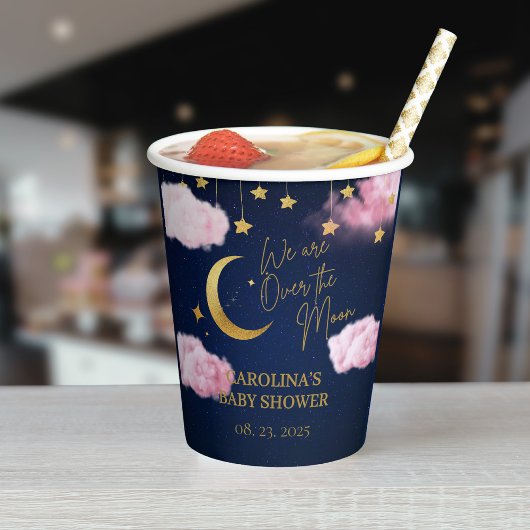 Über den Sternen rosa Babydusche Pappbecher