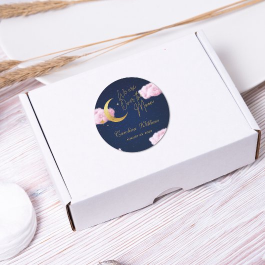 Über den Sternen rosa Babydusche Runder Aufkleber