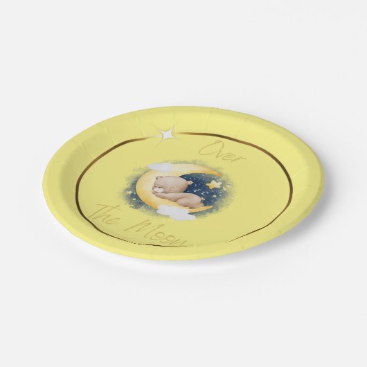 Über den Tellern des Babyduschers Pappteller (Schrägansicht)