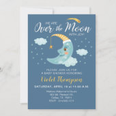 Über der Blauen Babydusche der Mond Navy Einladung (Vorderseite)