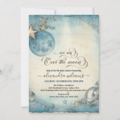 Über der Blue Baby Boy Dusche der Mond Navy Einladung (Vorderseite)