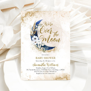 Über der Blue Foto Baby Shower von der Mond Navy Einladung