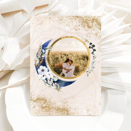 Über der Blue Foto Baby Shower von der Mond Navy Einladung