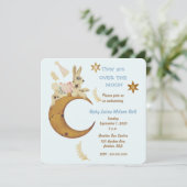 Über der Mond Baby Boy Dusche Einladung (Stehend Vorderseite)