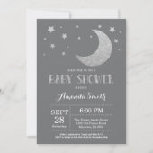 Über der Mond-Baby-Dusche laden Sie silbernen Einladung (Vorderseite)