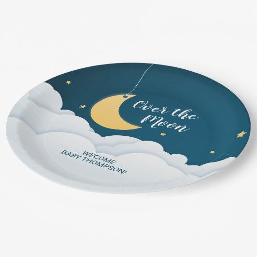Über der Mond Baby-Dusche Pappteller (Schrägansicht)