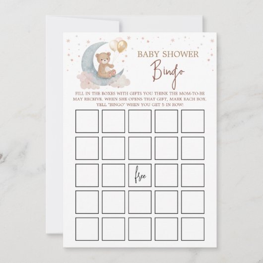 Über der Mond Baby Shower Bingo Game Card Einladung (Vorderseite)