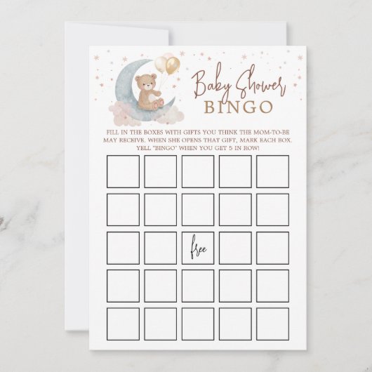 Über der Mond Baby Shower Bingo Game Card Einladung (Vorderseite)
