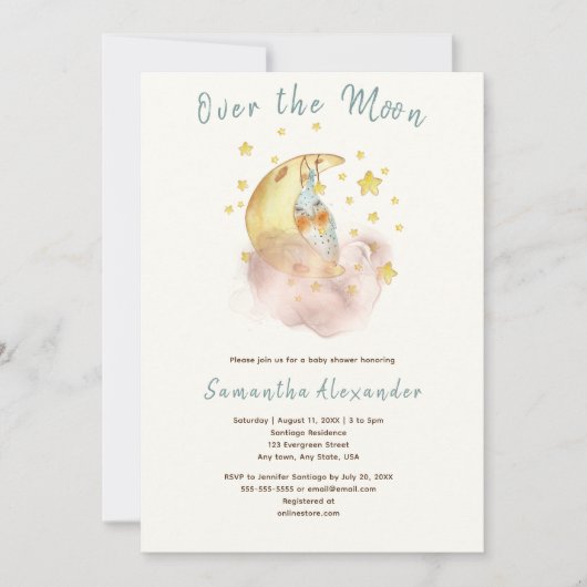 Über der Mond-Babydusche Einladung (Vorderseite)