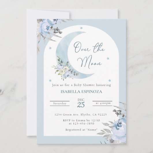 Über der Mond-Babydusche Einladung (Vorderseite)