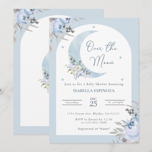 Über der Mond-Babydusche Einladung (Vorne/Hinten)