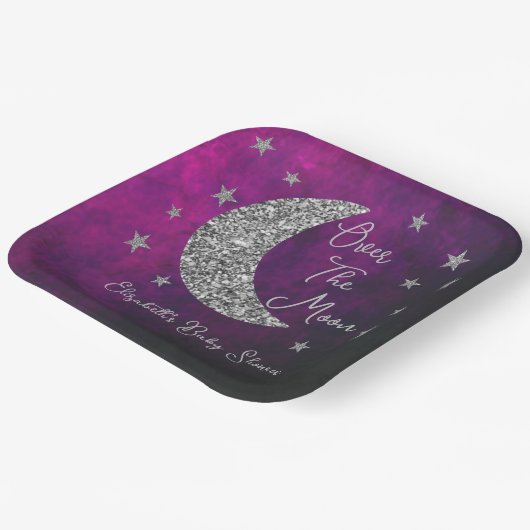 Über der Mond Babydusche Pappteller (Gewinkelt)