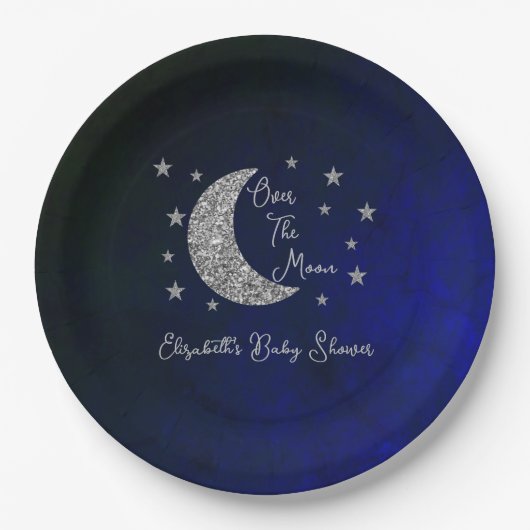 Über der Mond Babydusche Pappteller (Vorderseite)