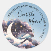 Über der Mond Babydusche Runder Aufkleber (Vorderseite)