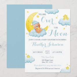 Über der Mond Bear Boy Babydusche Einladung