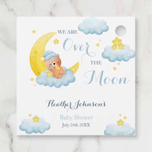 Über der Mond Bear Boy Babydusche Geschenkanhänger (Rückseite)