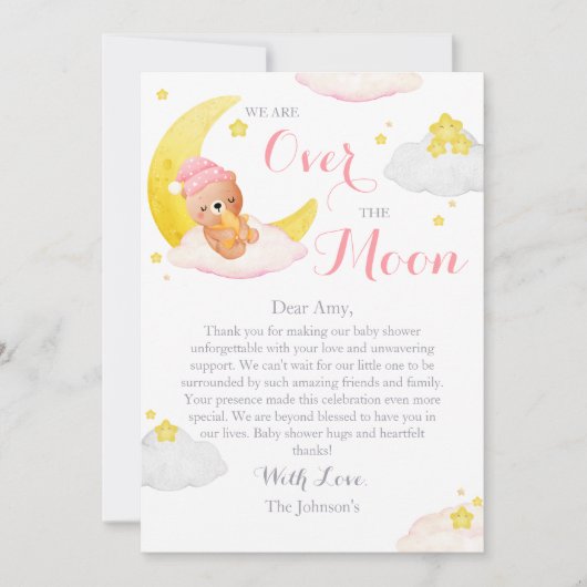 Über der Mond Bear Girl Babydusche Dankeskarte (Vorderseite)