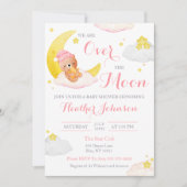 Über der Mond Bear Girl Babydusche Einladung (Vorderseite)