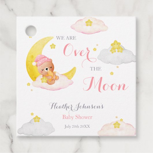Über der Mond Bear Girl Babydusche Geschenkanhänger (Vorderseite)