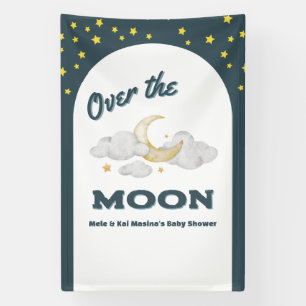 Über der Mond Blue Baby Dusche Custom Foto Wall Banner