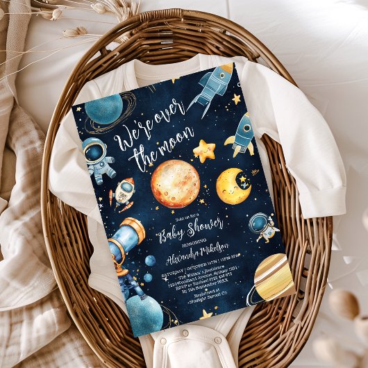 Über der Mond Celestial Baby Shower Navy Einladung