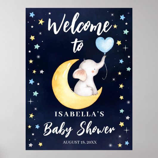 Über der Mond Galaxy Elephant Baby Dusche Poster (Vorne)