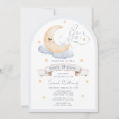 Über der Mond Gender Neutral Script Baby Dusche Einladung (Vorderseite)