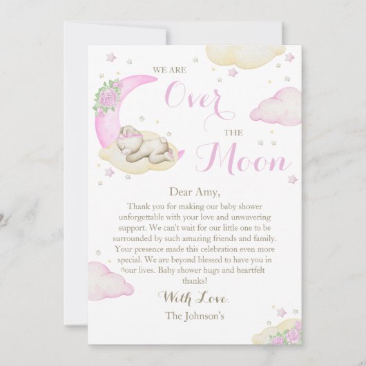 Über der Mond Girl Bärendusche Dankeskarte (Vorderseite)