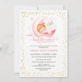 Über der Mond Girl Calligraphy Baby-Dusche Einladung (Vorderseite)