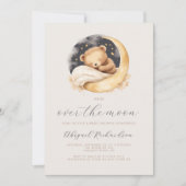 Über der Mond Teddy Bär Neutral Boho Babydusche Einladung (Vorderseite)