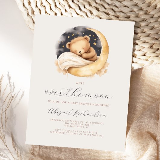 Über der Mond Teddy Bär Neutral Boho Babydusche Postkarte
