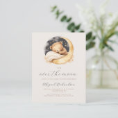 Über der Mond Teddy Bär Neutral Boho Babydusche Postkarte (Stehend Vorderseite)