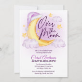 Über der Mond Wasserfarbe Mädchen-Dusche Einladung (Vorderseite)