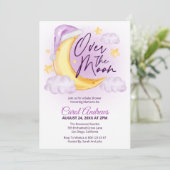 Über der Mond Wasserfarbe Mädchen-Dusche Einladung (Stehend Vorderseite)