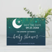 Über der Moon Babydusche Save the Date Einladung (Stehend Vorderseite)