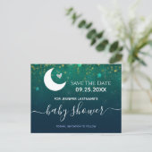 Über der Moon Babydusche Save the Date Postkarte (Stehend Vorderseite)