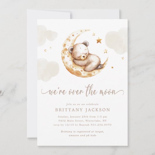 Über der Moon Bear Babydusche Einladung (Vorderseite)