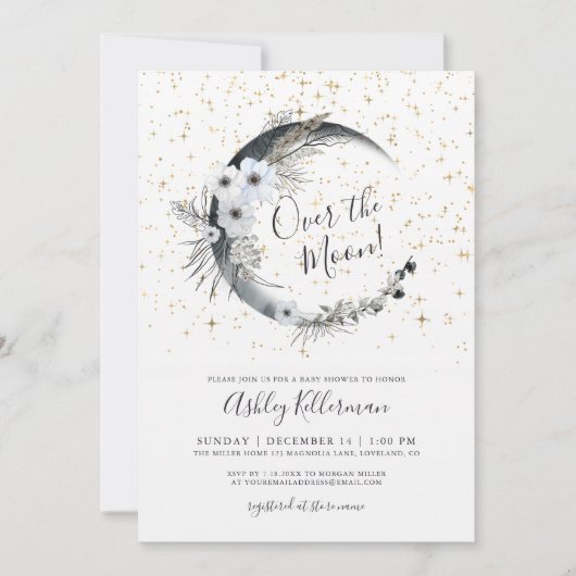 Über der Moon Boho Babydusche Einladung (Vorderseite)