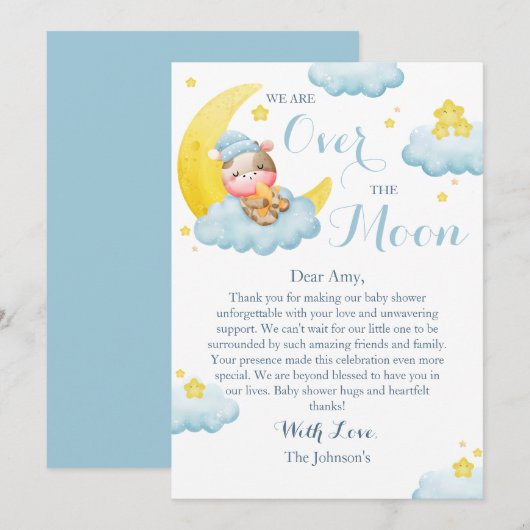 Über der Moon Boy Cow Babydusche Dankeskarte (Vorne/Hinten)