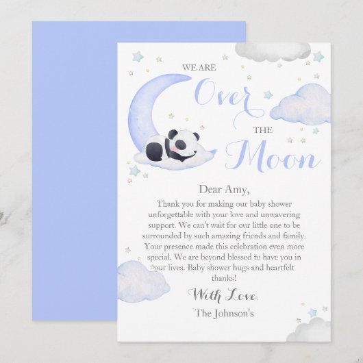 Über der Moon Boy Panda Bärendusche Dankeskarte (Vorne/Hinten)
