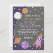 Über der Moon Outer Space Girl Babydusche Einladung (Vorderseite)