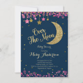 Über der Moon Rainbow Baby Dusche Einladung (Vorderseite)