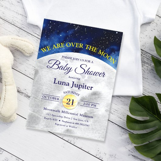 Über der Moon Space Babydusche Einladung