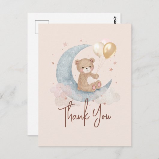 Über der Moon Teddy Bear Baby Dusche Danke Postkarte (Vorne/Hinten)